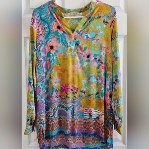 Soft Surroundings Multicolor Floral V-Neck Tunic